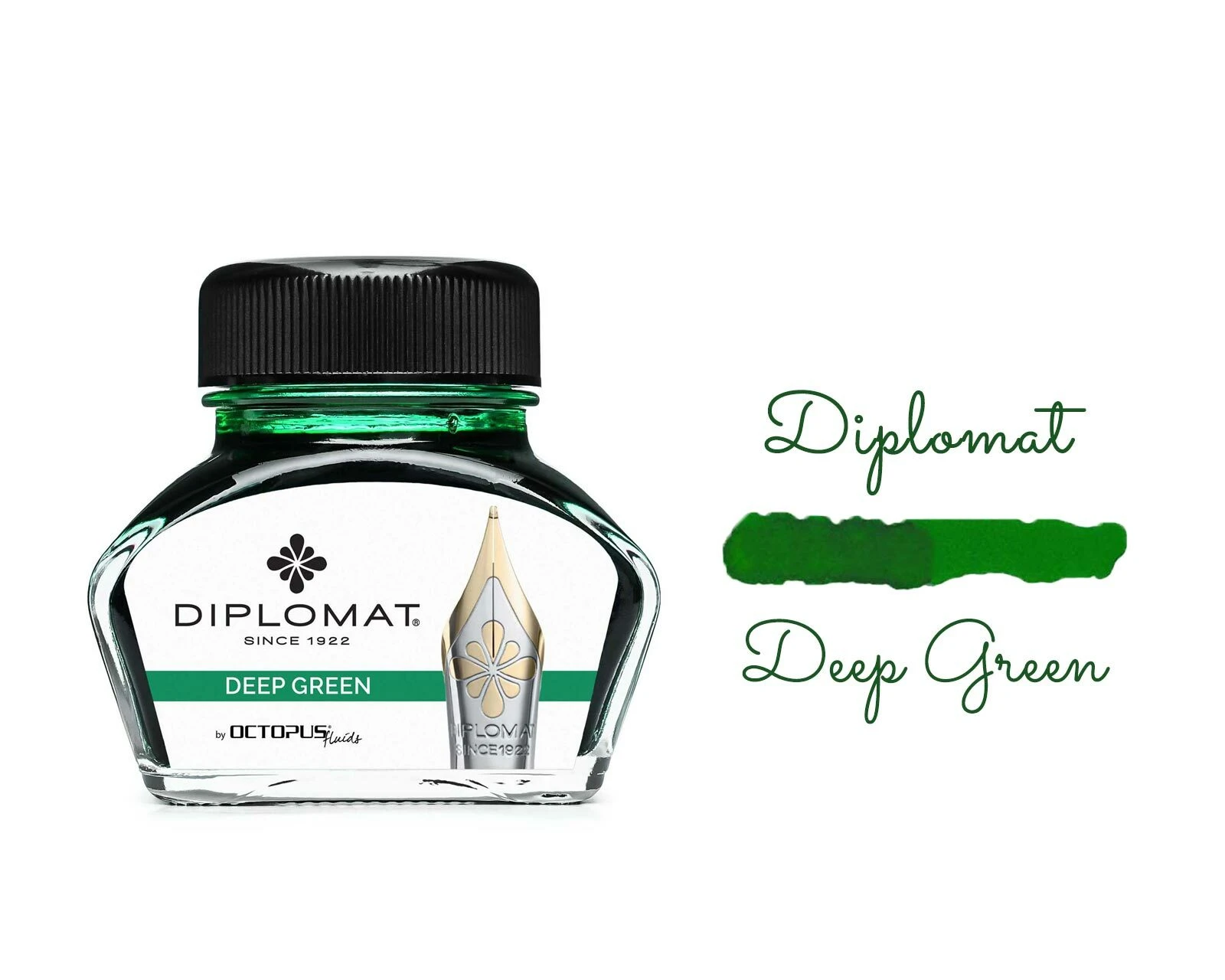 Diplomat Octopus Fountain Pen Ink Bottle, 30ml, Deep Green 3 Diplomat Octopus Fountain Pen Ink Bottle, 30ml, Deep Green
