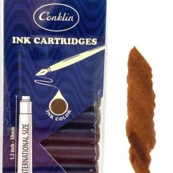 Conklin Fountain Pen Ink Cartridges, 12 Pack, Brown
