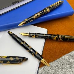 Tibaldi Bononia Fountain Pen, Black & Gold, 18K Gold Plated Trim -truphaeinc shop a40ede88 179e 53a7 8d35 5db91df77a31