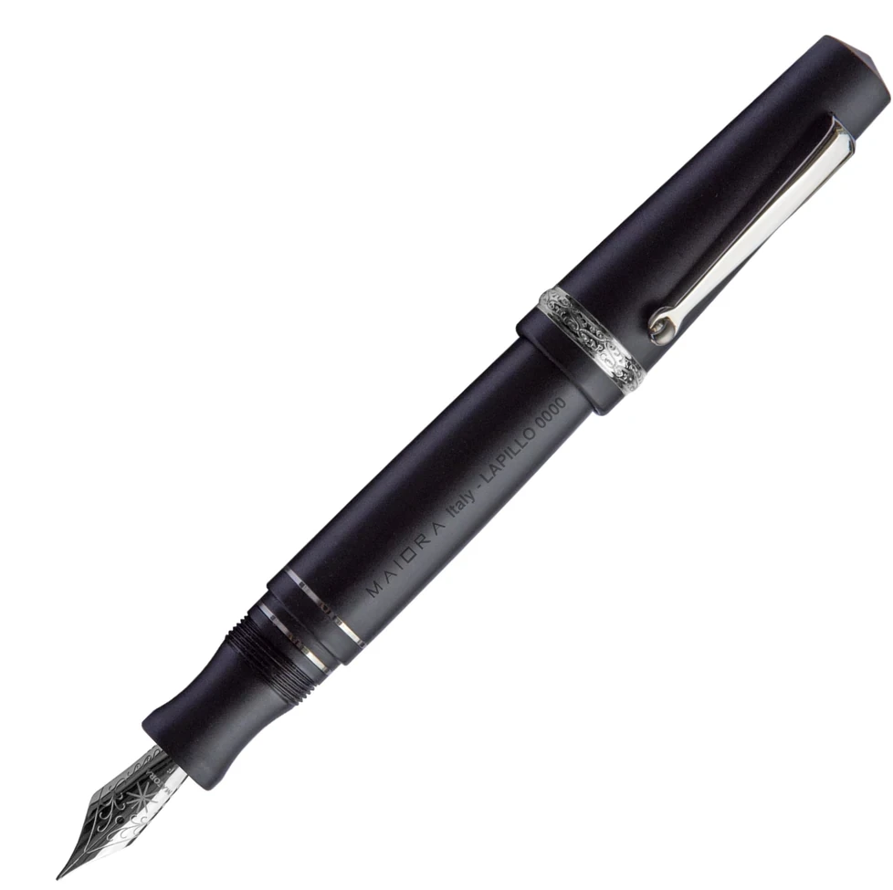 Maiora Aventus Lapillo Fountain Pen, Matte Black & Ruthenium Trim 3 Maiora Aventus Lapillo Fountain Pen, Matte Black & Ruthenium Trim